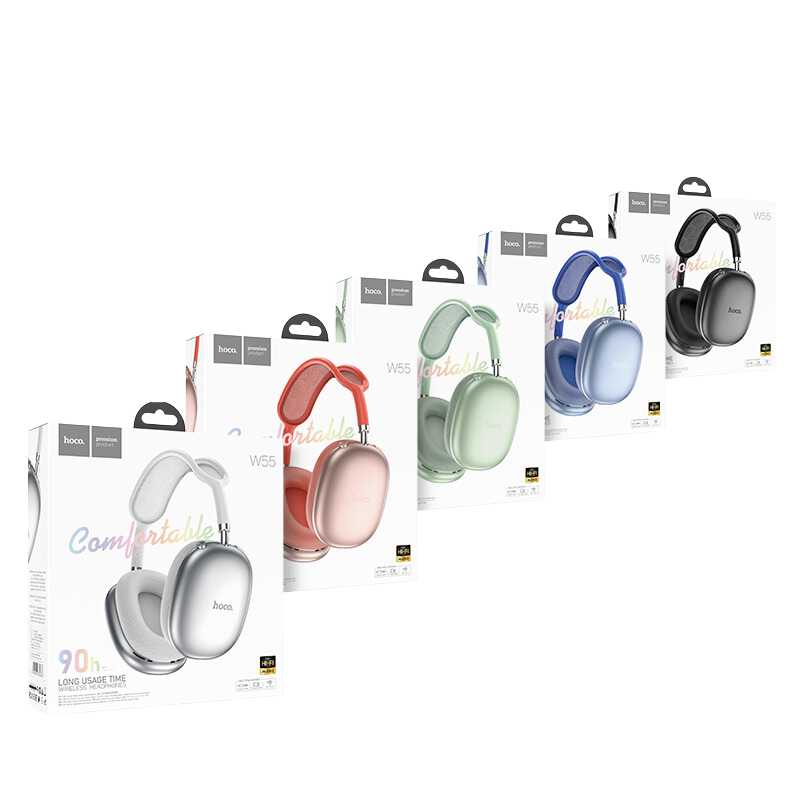 Packaging de los audífonos HOCO W55 en sus cinco colores