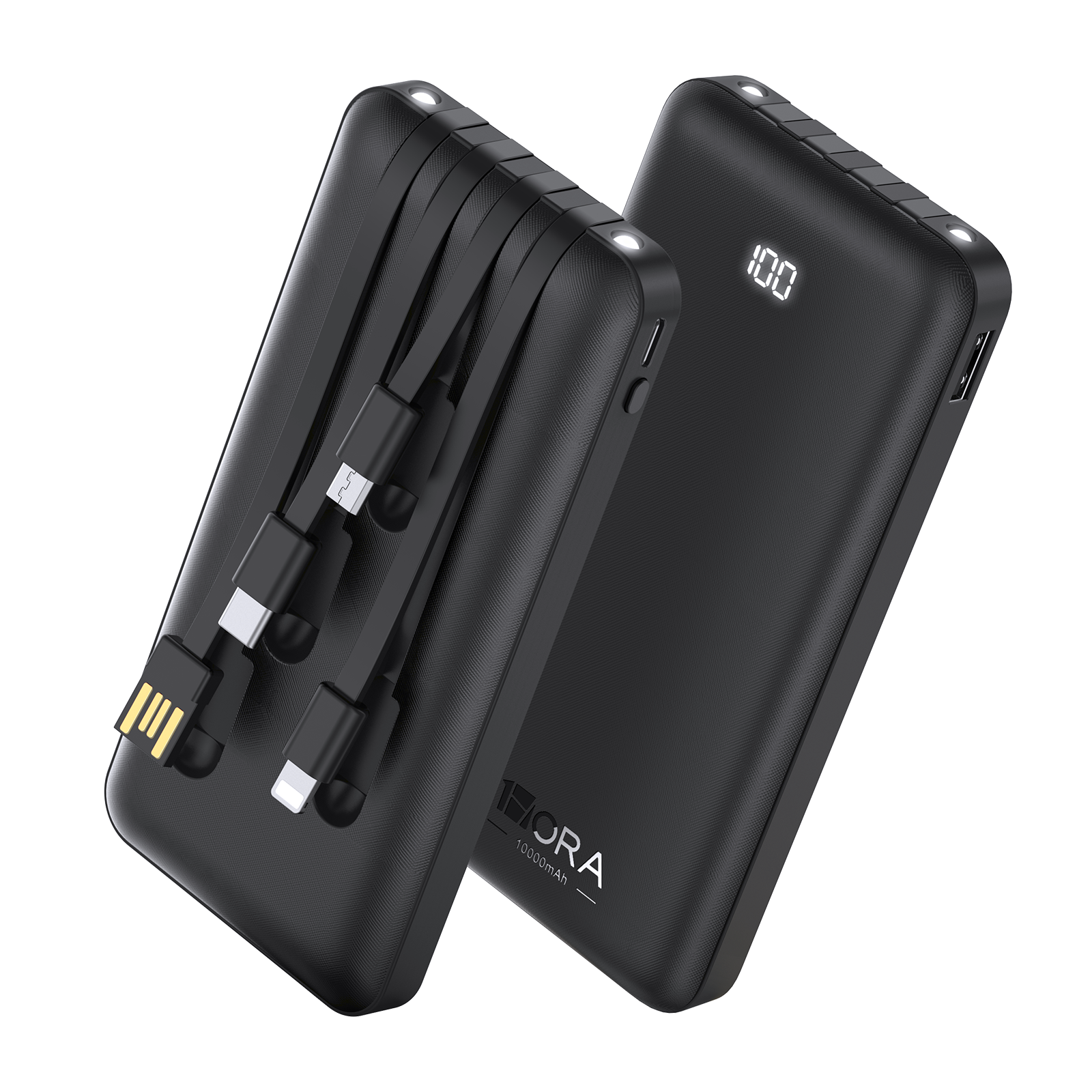 Power bank 1HORA GAR148 10.000 mAh con cuatro cables integrados