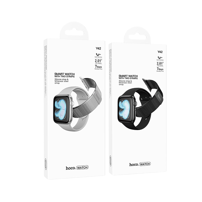 Packaging del smartwatch HOCO Y42 con dos correas