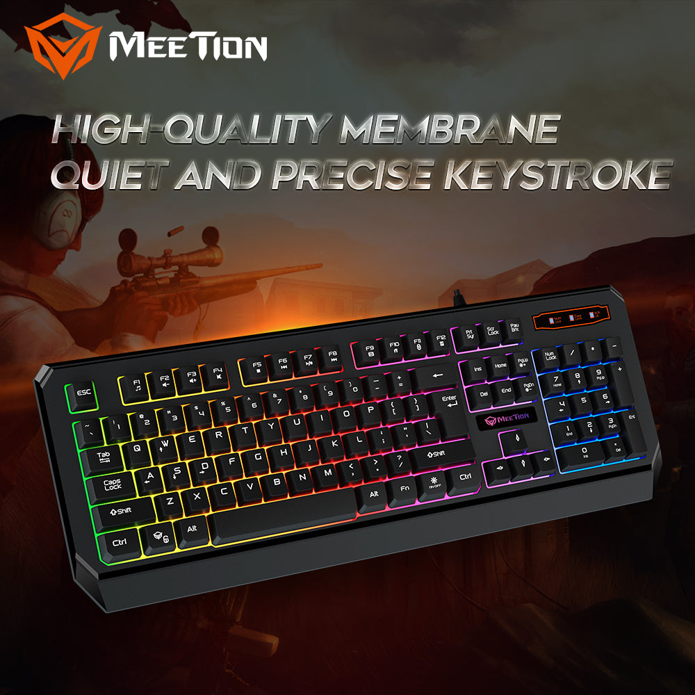 Detalle del teclado de membrana Meetion K9320