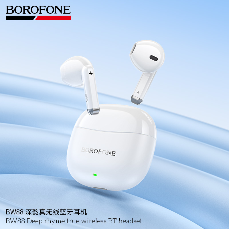 Audífonos BOROFONE BW88 color blanco con estuche abierto