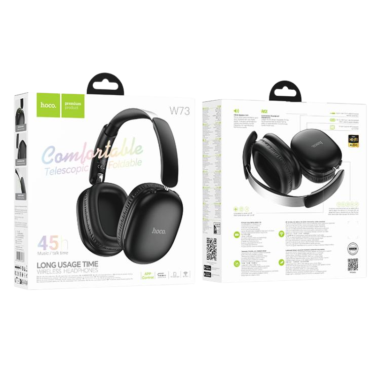 Packaging de los audífonos HOCO W73 color negro