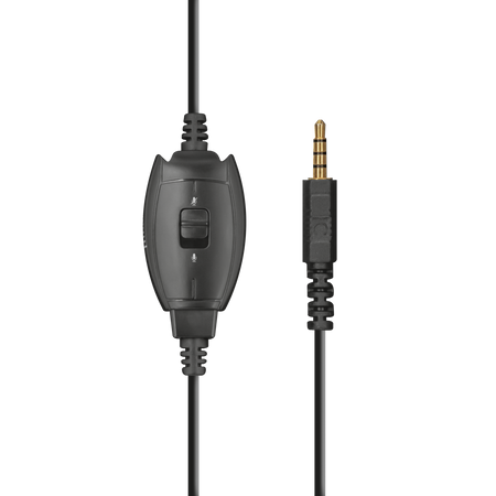Detalle del cable con control de volumen y conector 3,5 mm de los Trust GXT 404B Rana