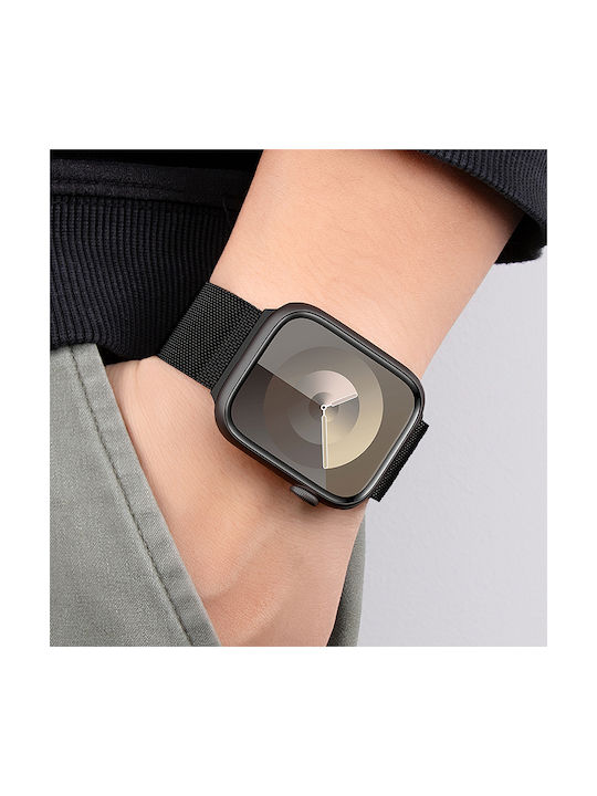Correa HOCO WA26 negra usada en la muñeca con Apple Watch