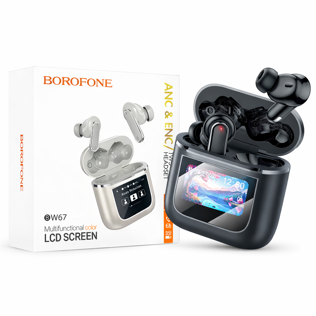 Audífonos Bluetooth BOROFONE BW67 ANC+ENC con Pantalla LCD Táctil – Cancelación de Ruido – Bluetooth 5.4