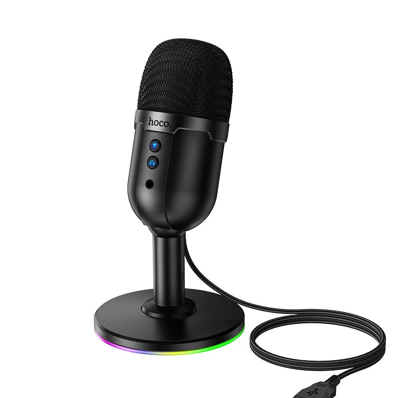 Micrófono HOCO L25 Bright con iluminación RGB encendida