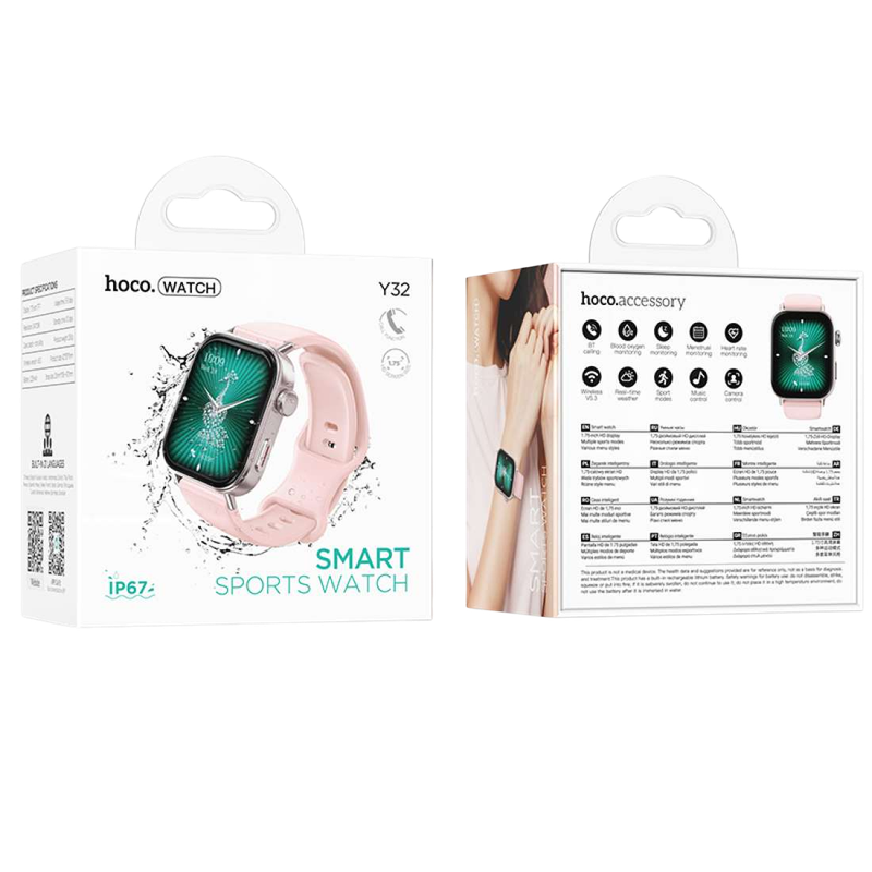 Packaging del smartwatch HOCO Y32 rosado