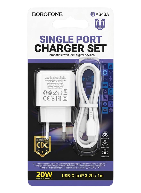 Packaging BOROFONE BAS43A set con cable 20W