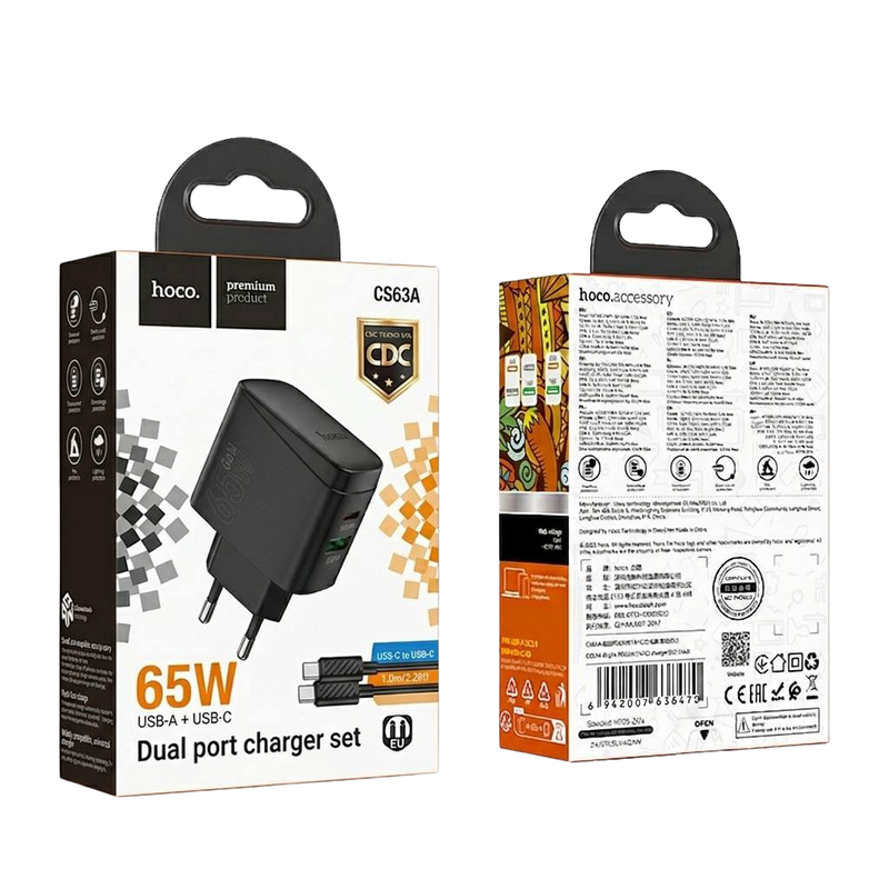 HOCO CS63A 65W cargando notebook y teléfono