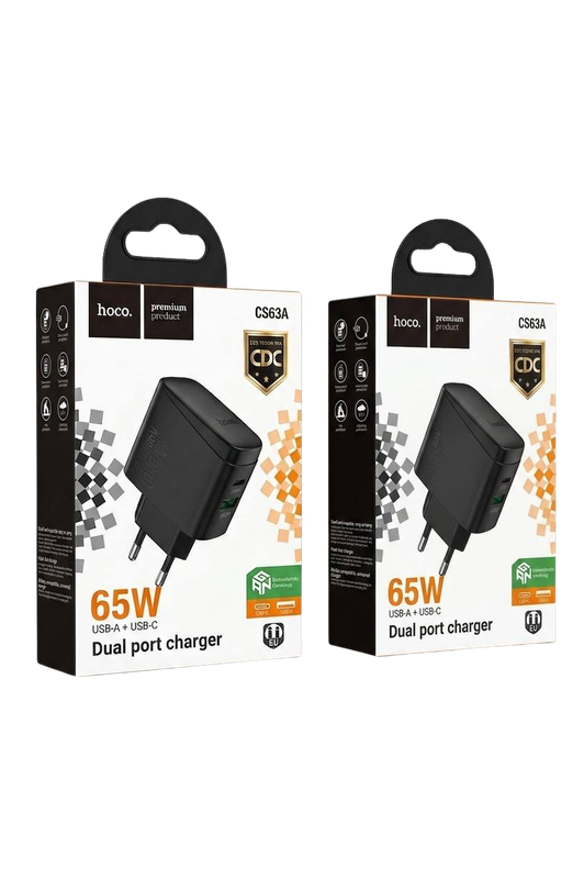 Cargador HOCO CS63A 65W USB-C y USB-A negro