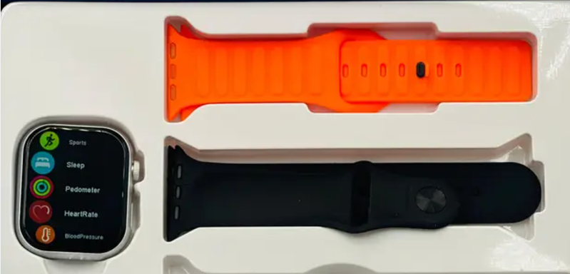 Caja del Smartwatch JSS-500 S9 mostrando las tres correas incluidas