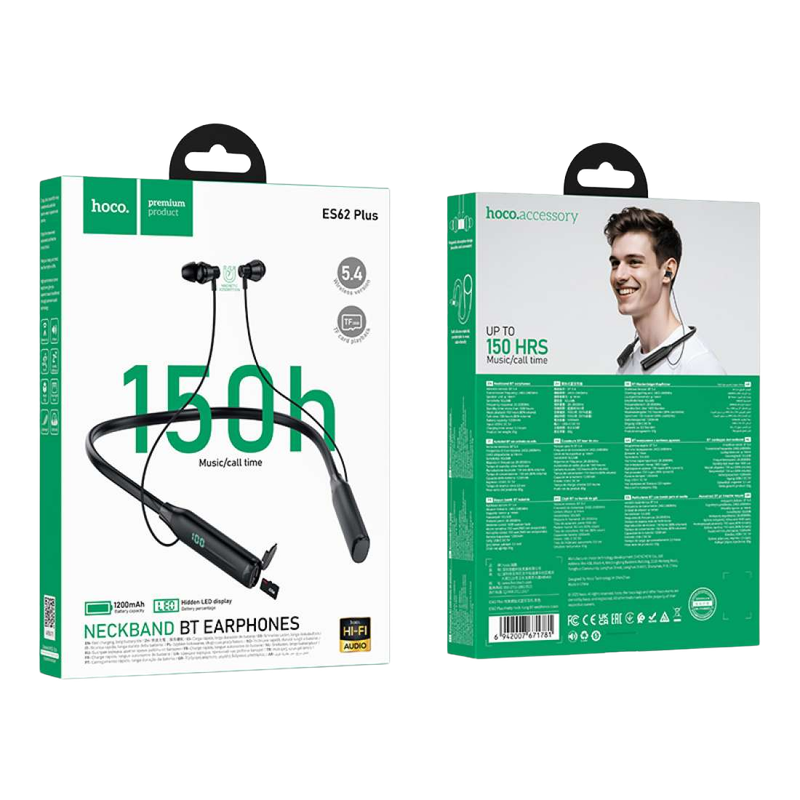 Packaging de los audífonos HOCO ES62 Plus color negro