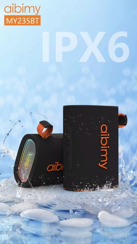 Parlante AIBIMY MY235BT negro con certificación IPX6 entre salpicaduras de agua