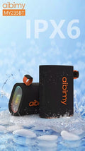 Parlante AIBIMY MY235BT negro con certificación IPX6 entre salpicaduras de agua