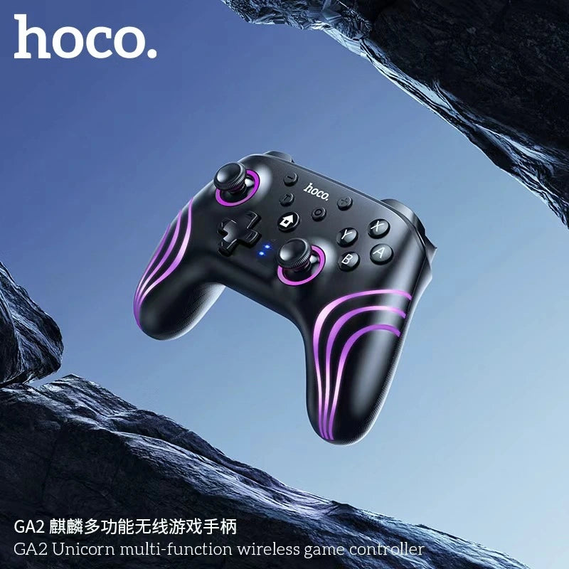 Control HOCO GA2 Unicorn en ángulo con luces encendidas