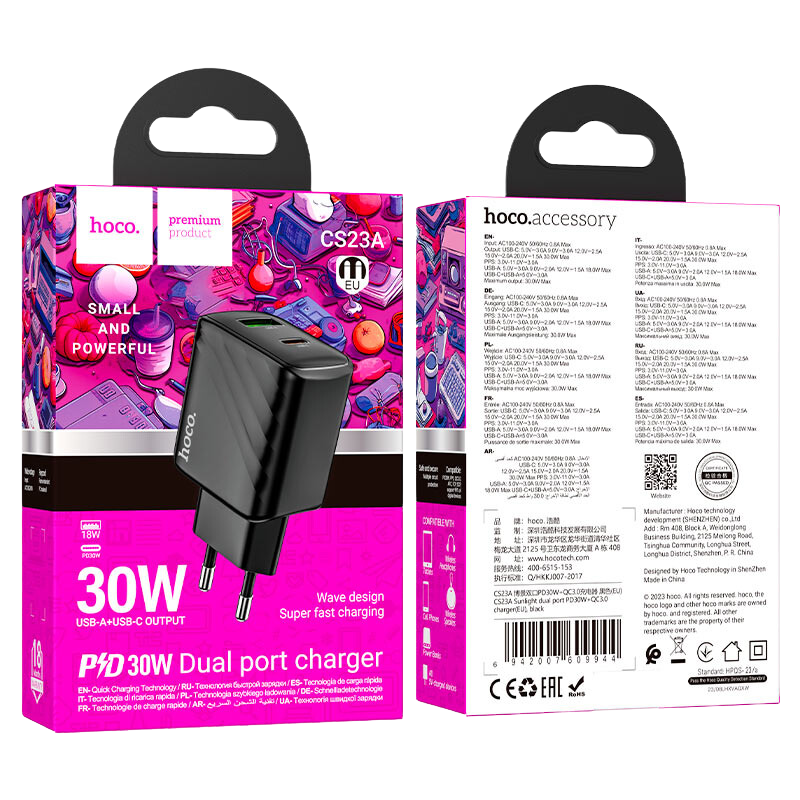 Packaging del cargador HOCO CS23A 30W