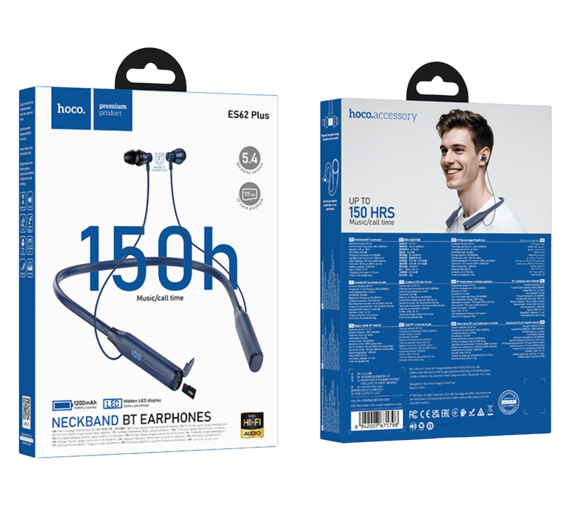 Packaging de los audífonos HOCO ES62 Plus color azul