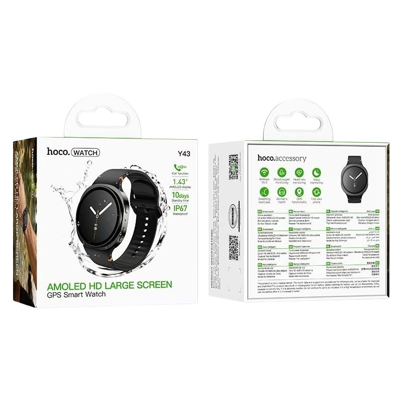 Caja del smartwatch HOCO Y43 con pantalla AMOLED HD y GPS