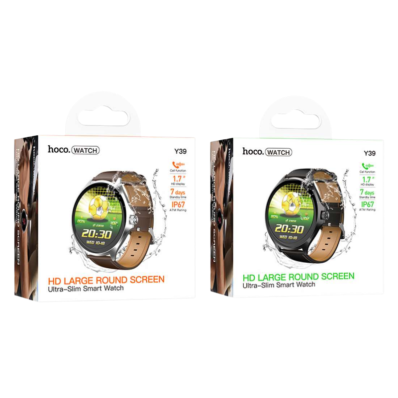 Packaging del smartwatch HOCO Y39 con pantalla redonda HD