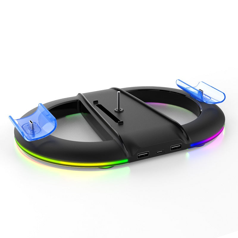 Vista superior del soporte iPEGA PG-P5S045H con puertos de carga y aro RGB