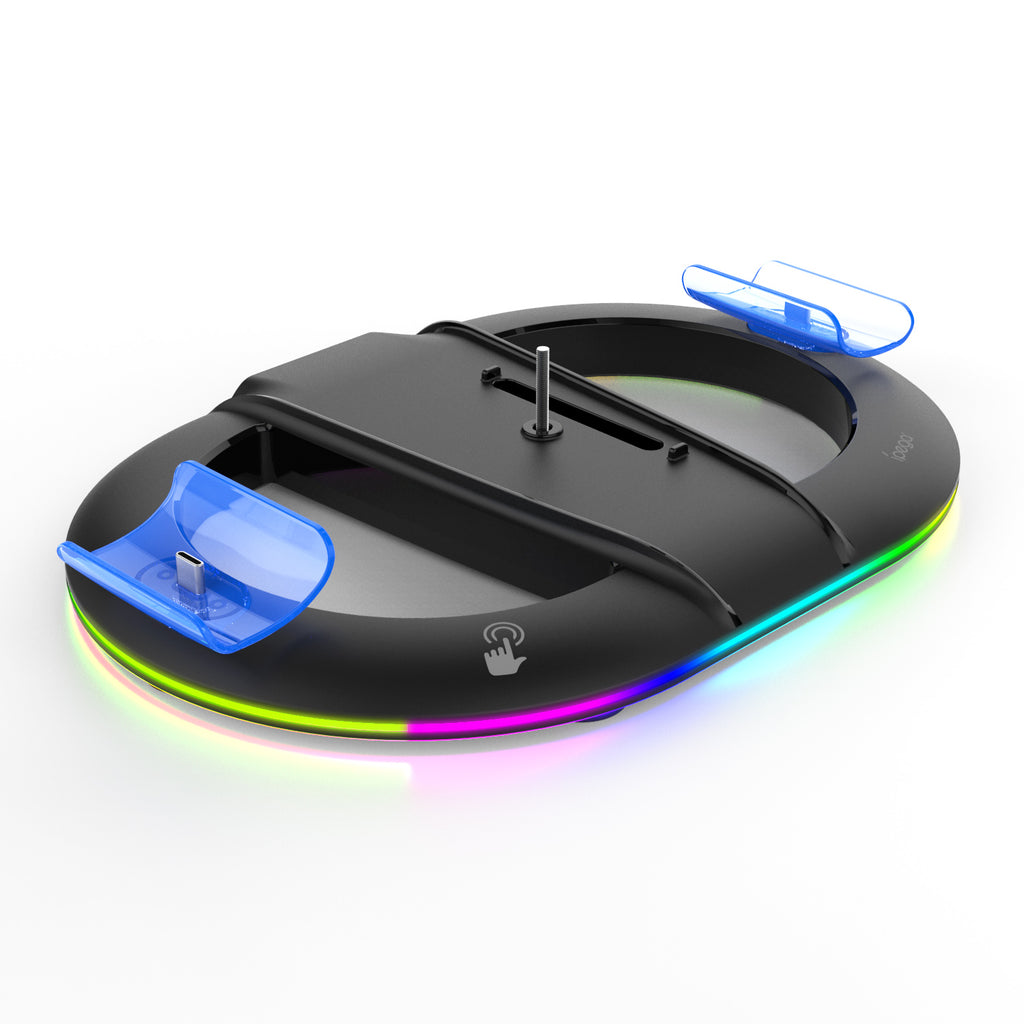 Soporte vertical iPEGA PG-P5S045H en ángulo con iluminación RGB encendida