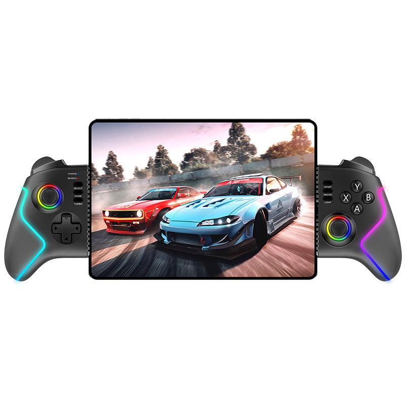 Control extensible iPEGA PG-9122 con una tablet montada y luces RGB encendidas