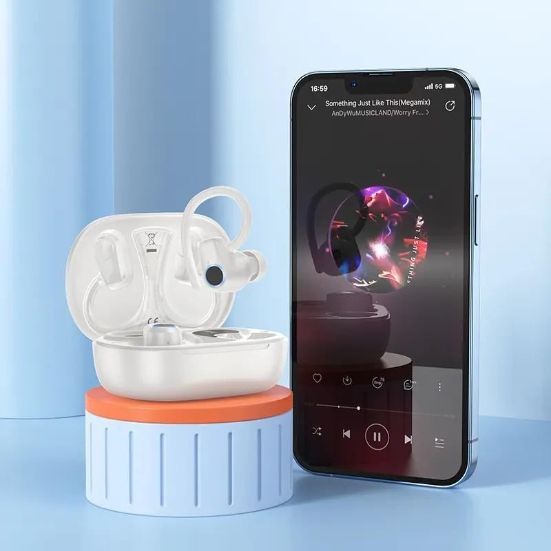 Audífonos HOCO EQ8 Pure Joy junto a un teléfono