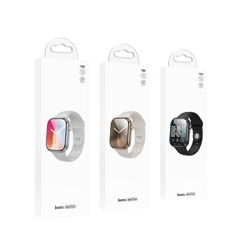 Packaging del HOCO Y30 en sus tres colores: plateado, dorado y negro
