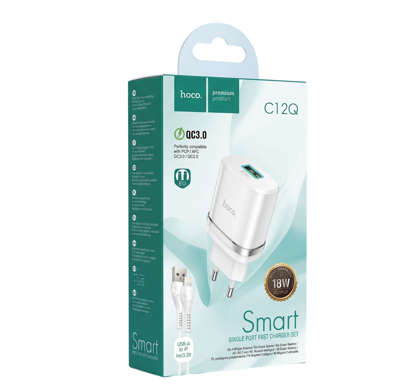 Packaging del set HOCO C12Q 18W con sello SEC