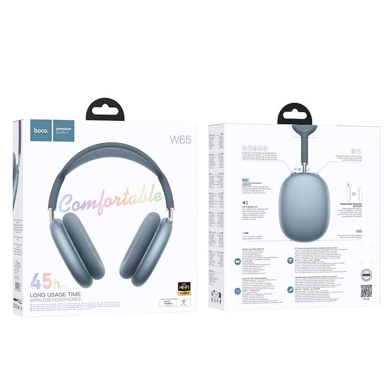 Packaging de los audífonos HOCO W65