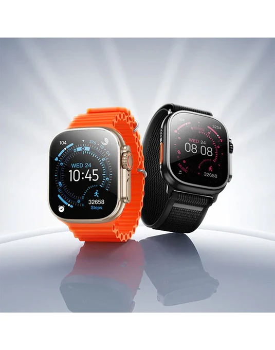 Smartwatch HOCO Y42 Ultra en negro y dorado con correa naranja