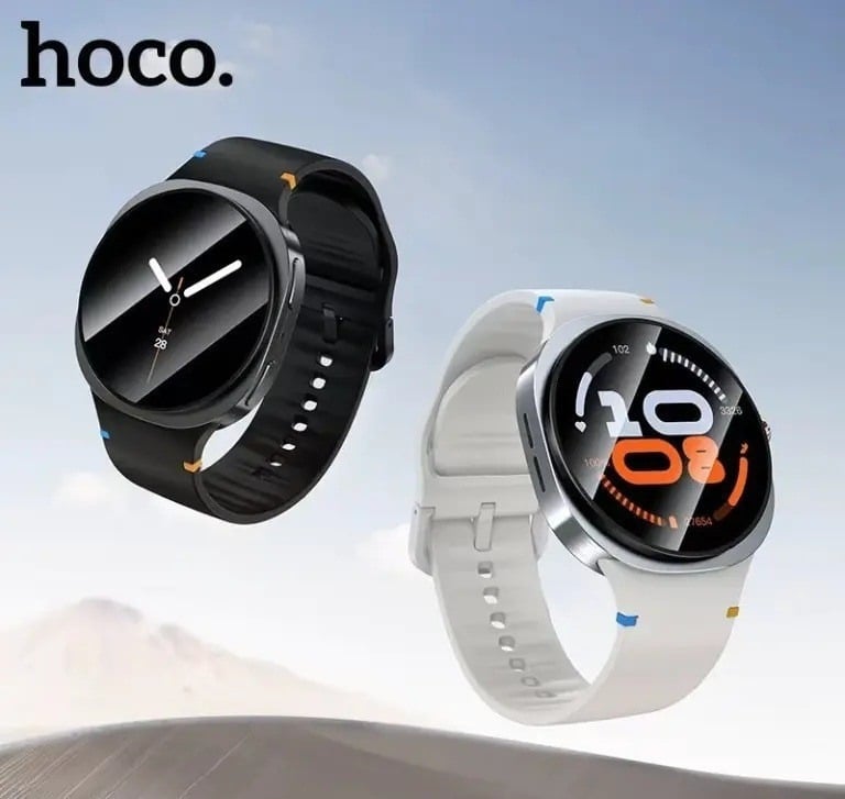 Smartwatch HOCO Y43 en negro y plateado con pantalla AMOLED circular