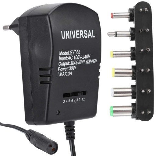 Cargador universal SY668 3V a 12V 30W negro