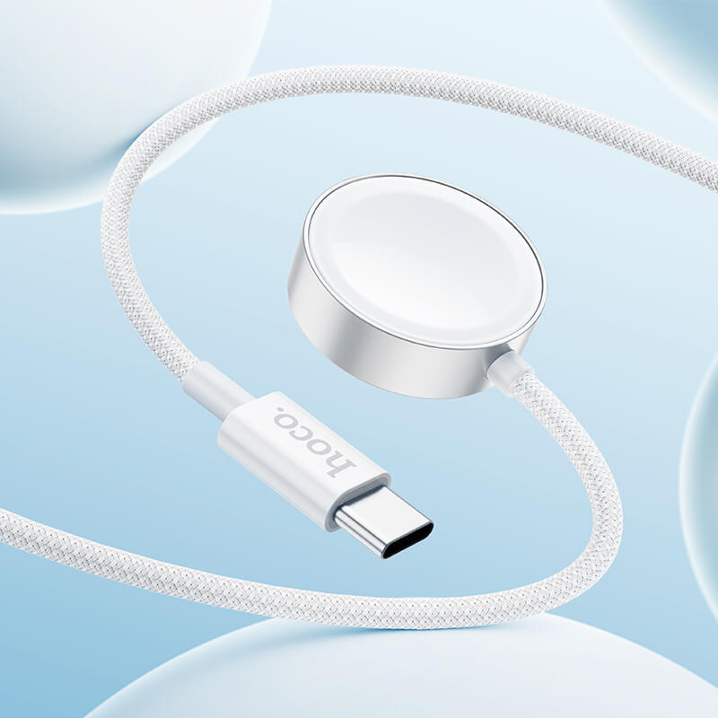 Cargador magnético inalámbrico HOCO CW59 blanco con cable USB-C trenzado