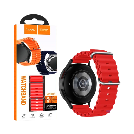 Correa HOCO WH01 de silicona roja de 20 mm con su packaging