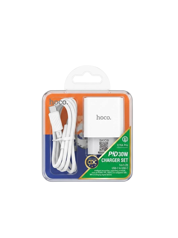 Packaging del cargador HOCO C76A Pro 30W con sello SEC