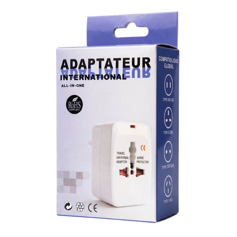 Adaptador de viaje universal con indicador LED