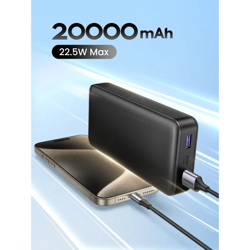 Power bank AIWA PAW-650 de 20.000 mAh cargando un teléfono