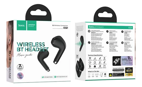 Packaging de los audífonos HOCO EQ1 color negro