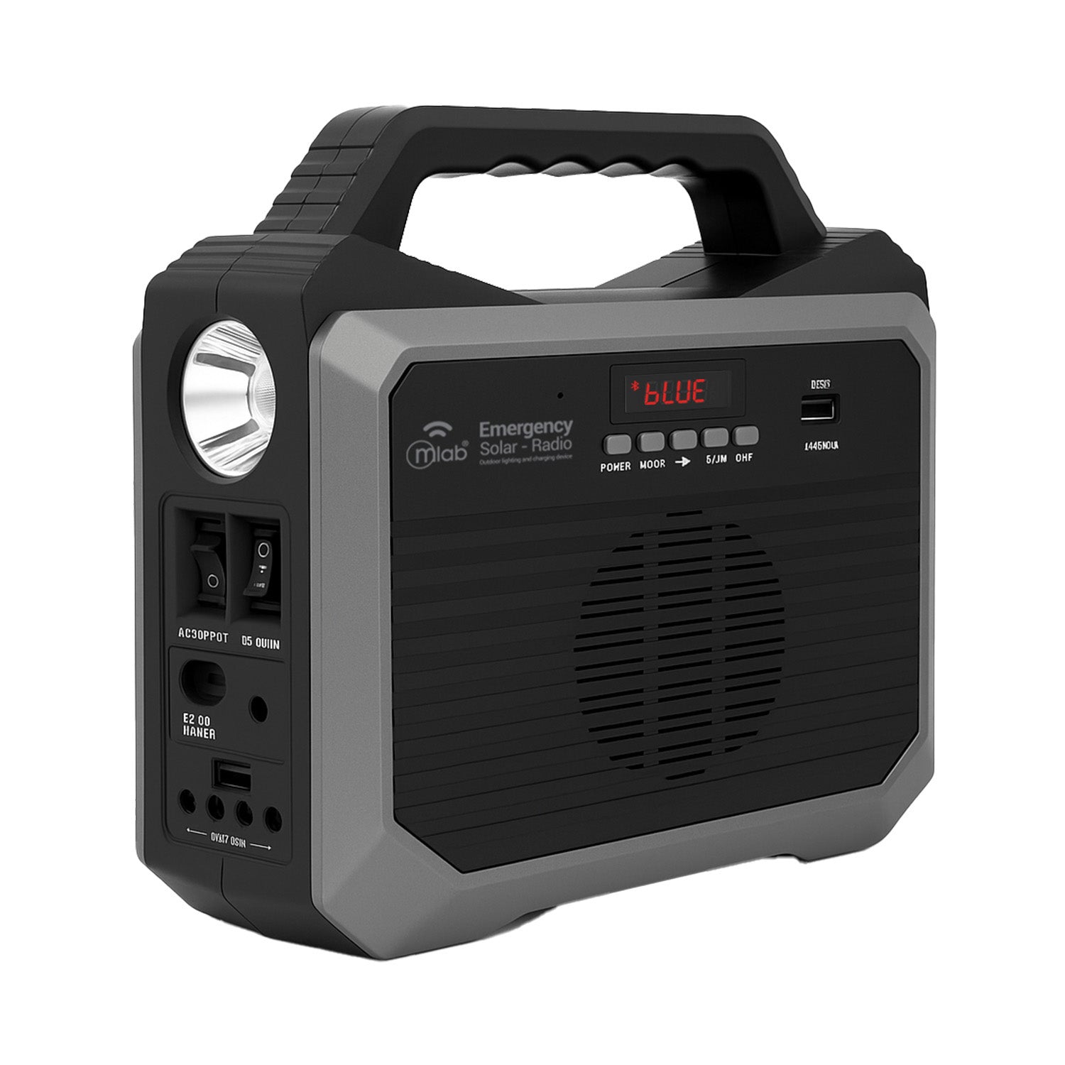 Radio solar de emergencia MLAB 9653 negra con panel solar y pantalla