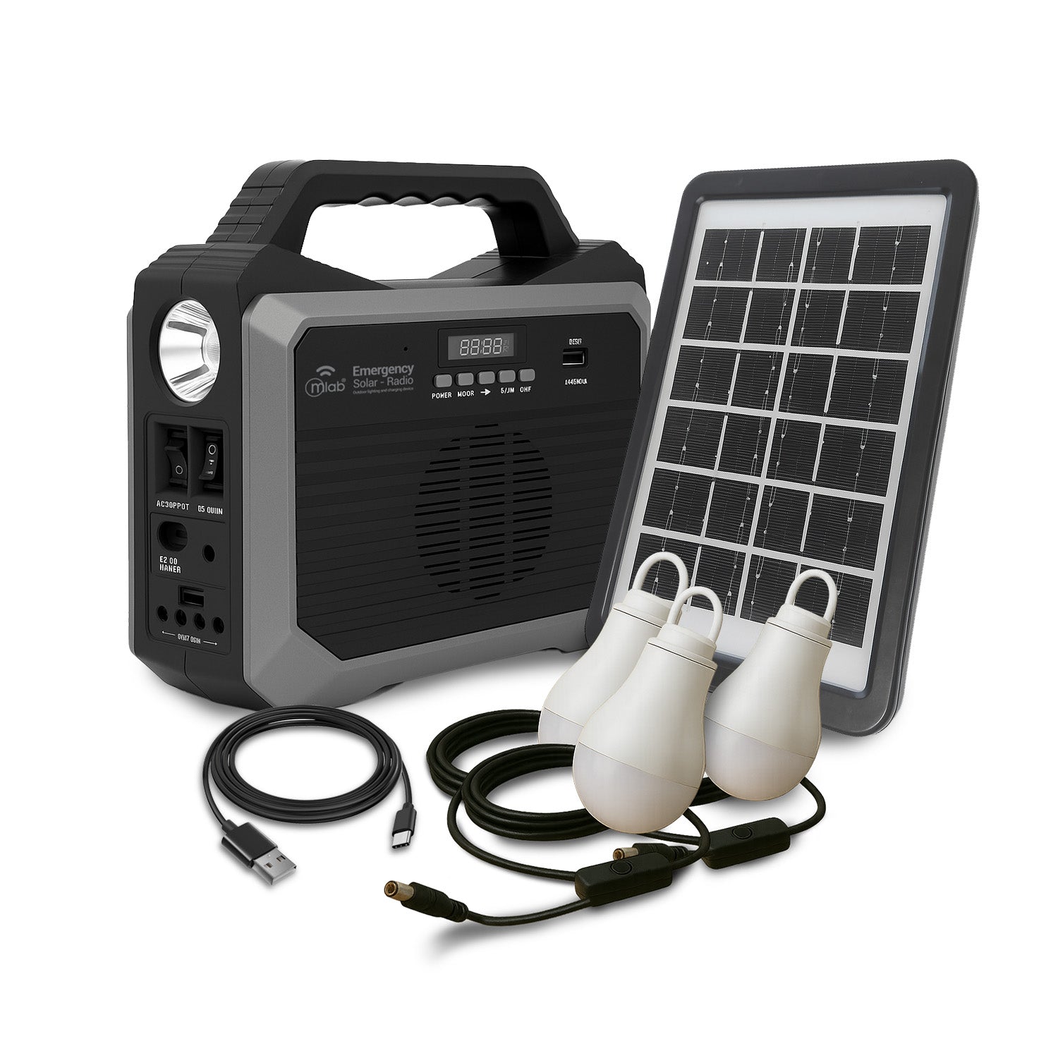Puertos USB-C y USB-A de la radio solar MLAB 9653