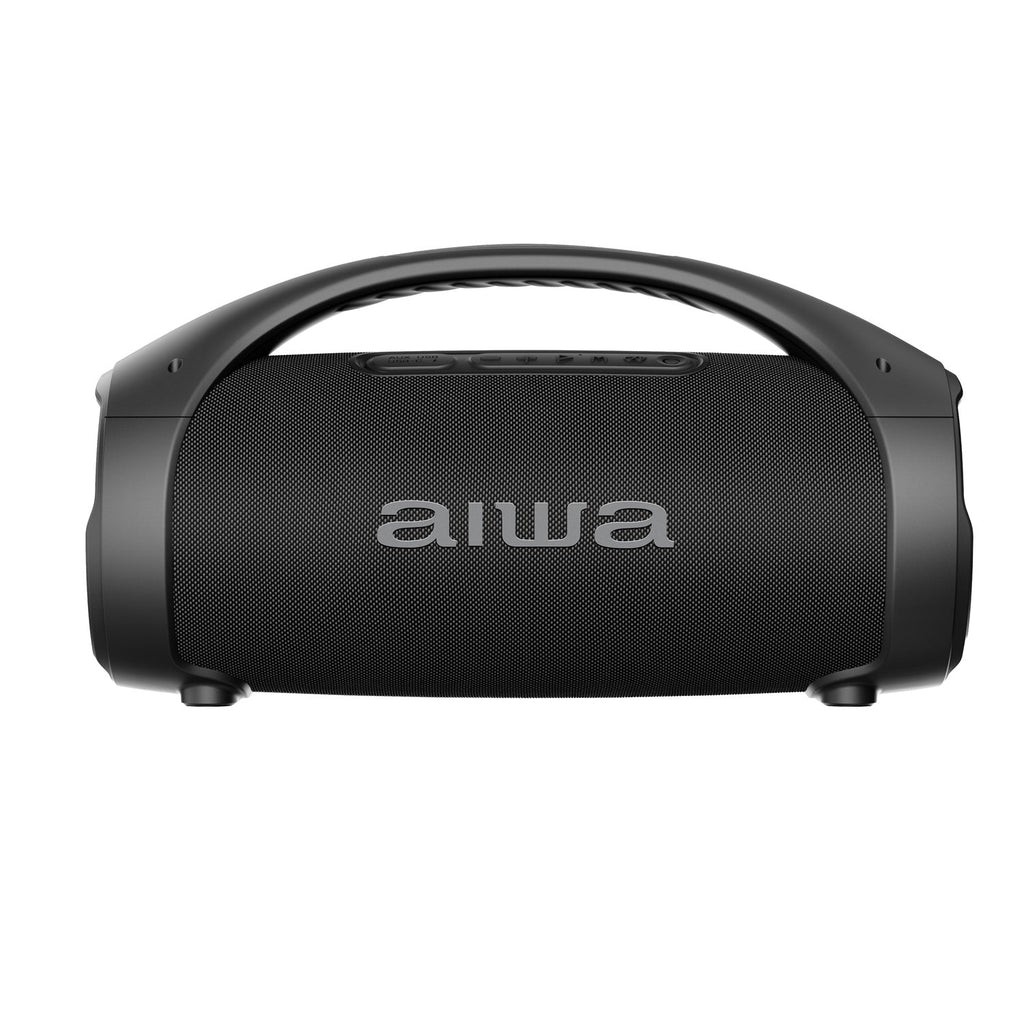 Parlante Bluetooth AIWA AW-S144BT negro con asa de transporte, vista frontal