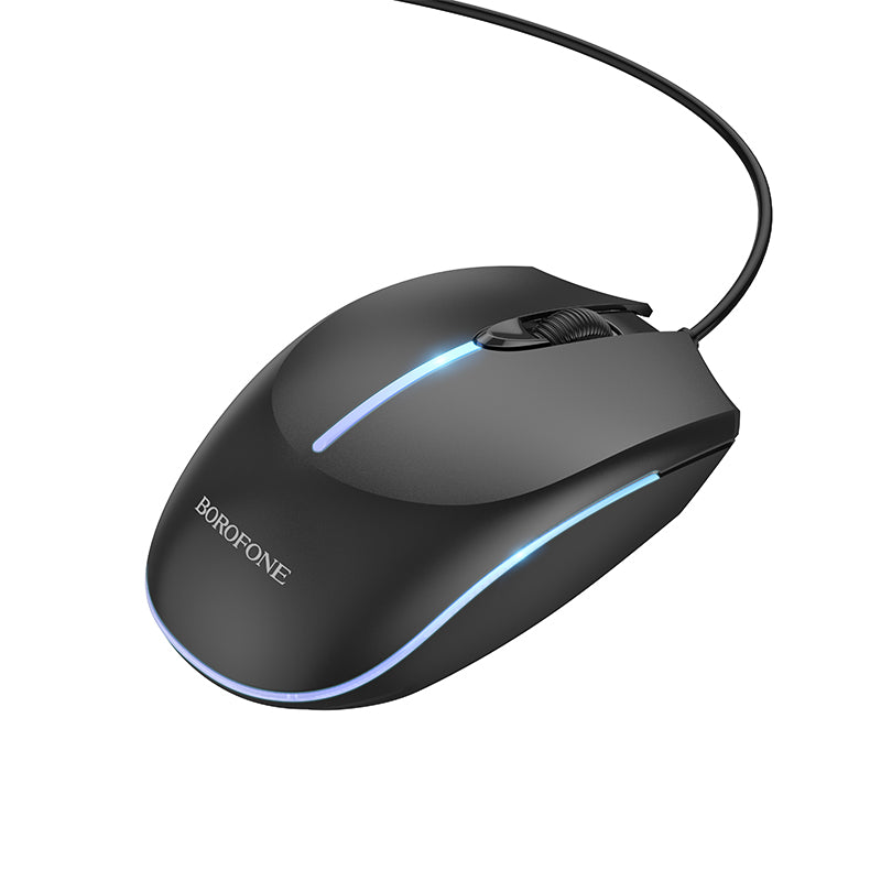 Mouse gamer BOROFONE BG10 en ángulo con su cable USB
