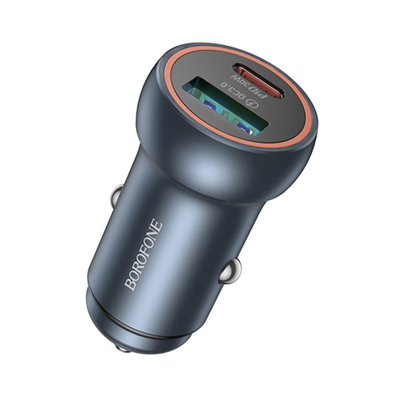 Cargador de auto BOROFONE BZ32A Fresh de aluminio gris metálico