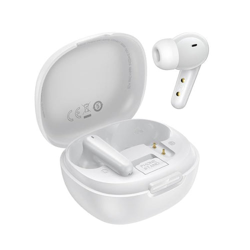Audífonos HOCO EQ100 blancos con traducción IA y estuche con soporte