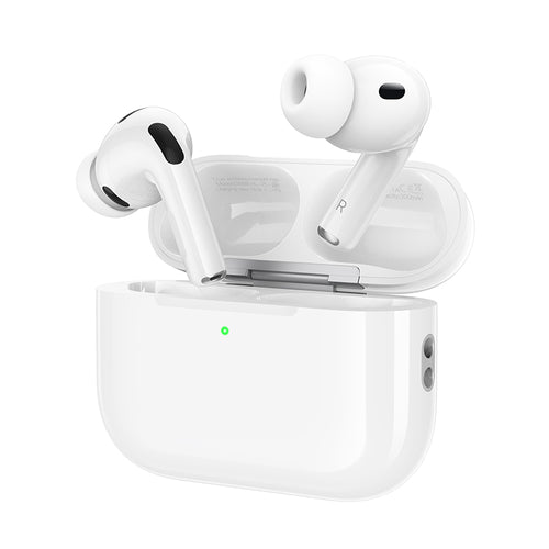 Audífonos Bluetooth HOCO EW98 blancos con estuche de carga abierto