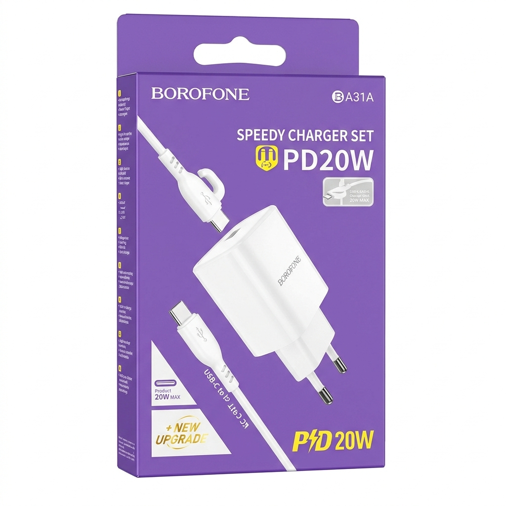 Cargador Borofone BA81A Set Lightning Blanco