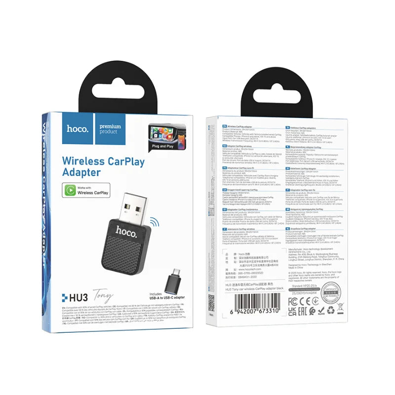 Empaque original del adaptador CarPlay inalámbrico HOCO HU3 Tony