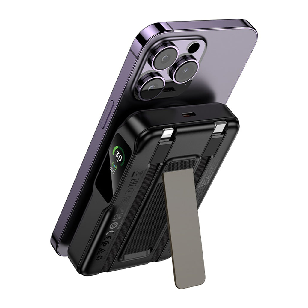 Soporte plegable del power bank HOCO Q48 Core con un iPhone