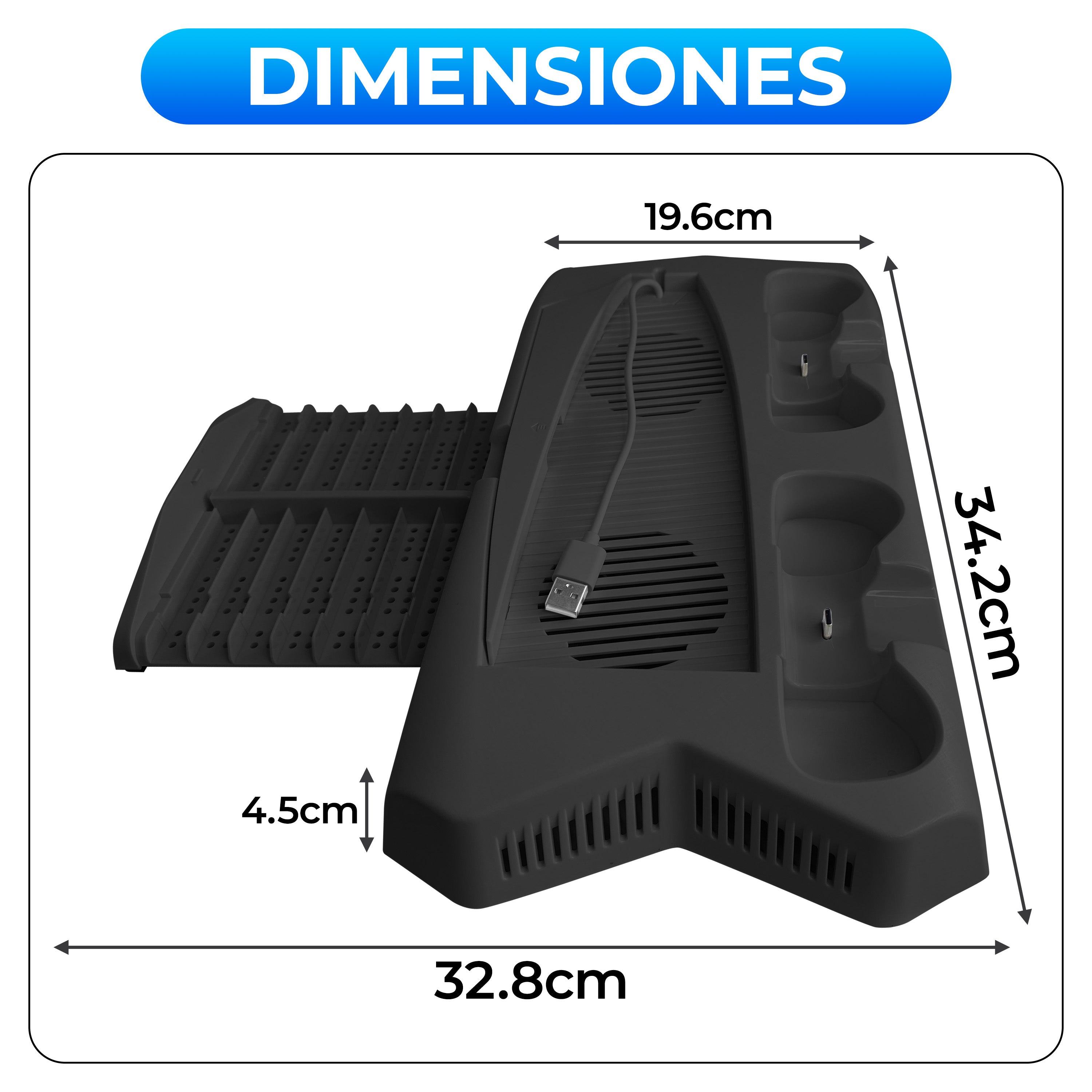 Base PS5 Slim con doble ventilador y carga de dos controles